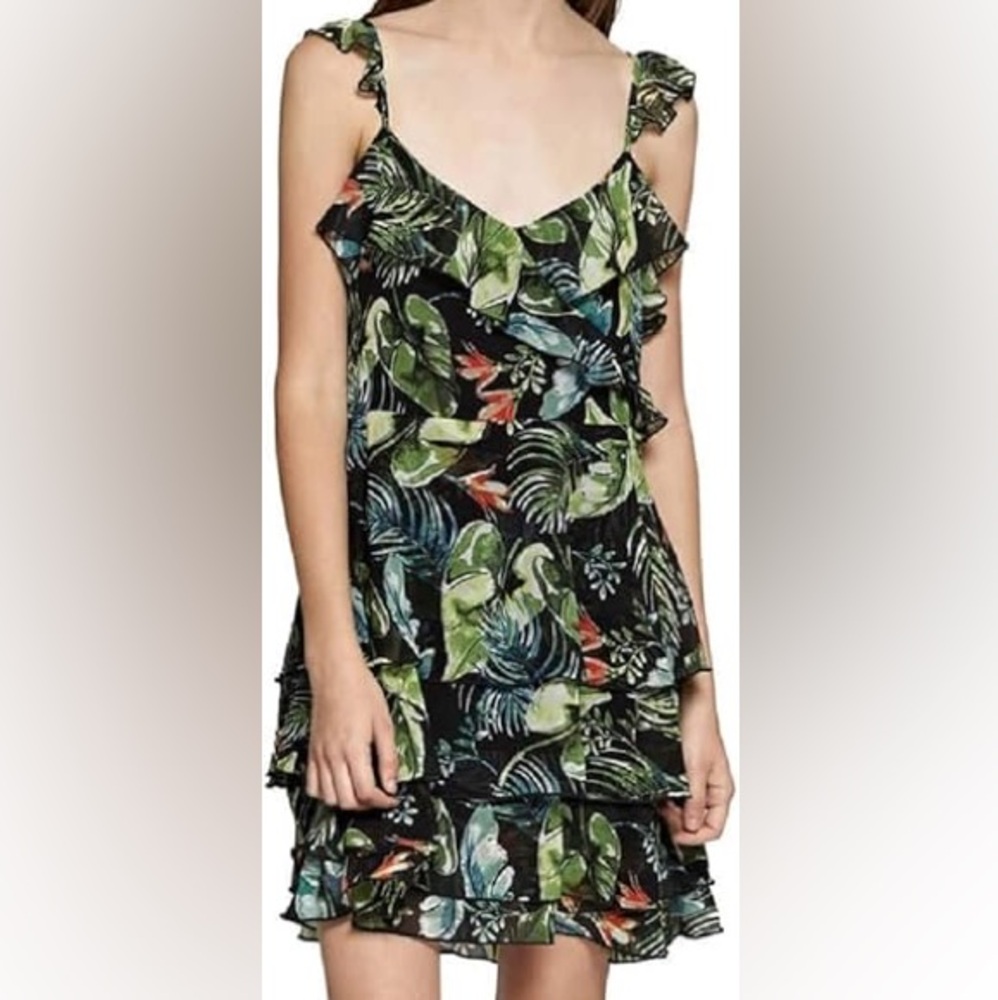 Sanctuary Leaf Motif Ruffle Flutter Dress